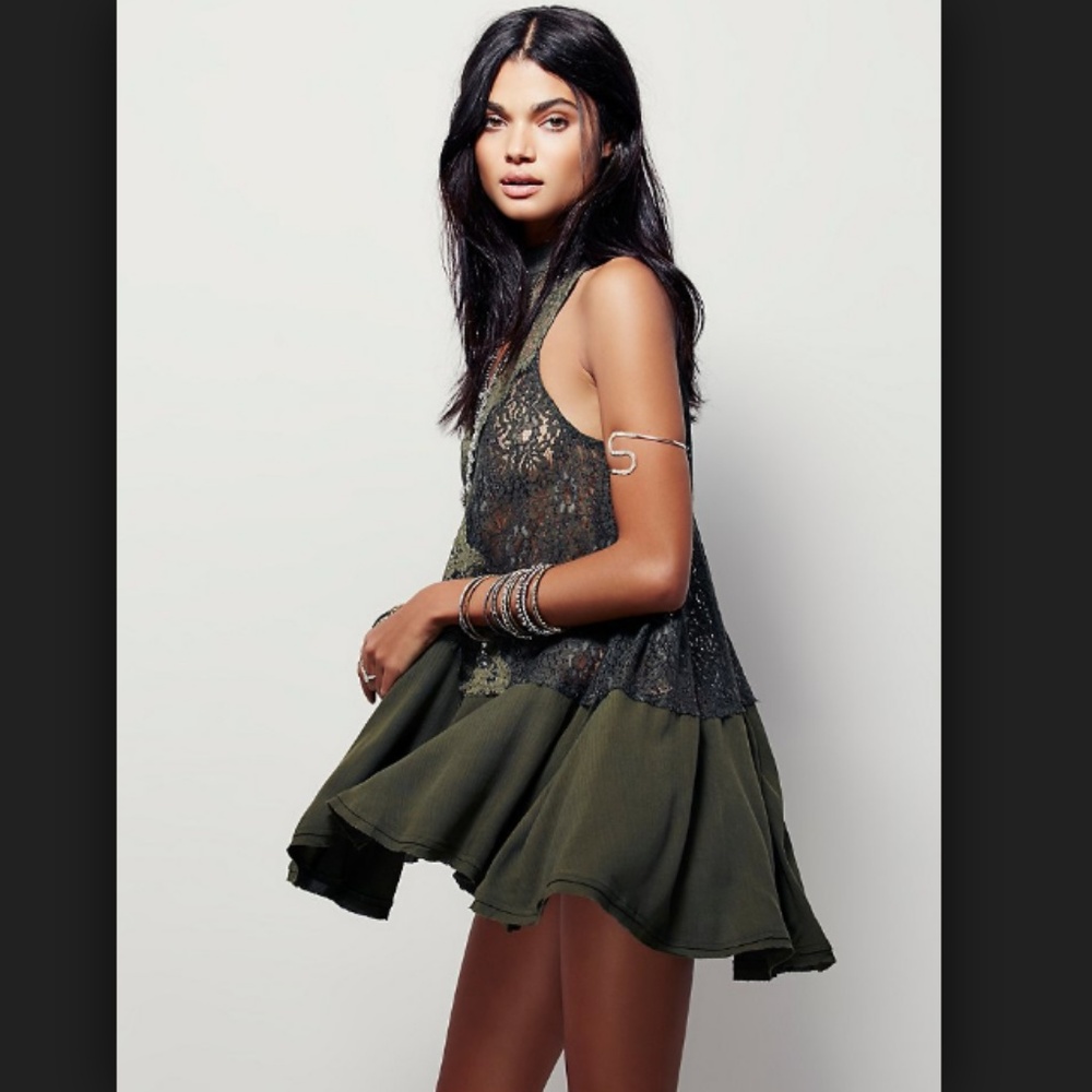 Free People olive Cross My Heart in Lace dress